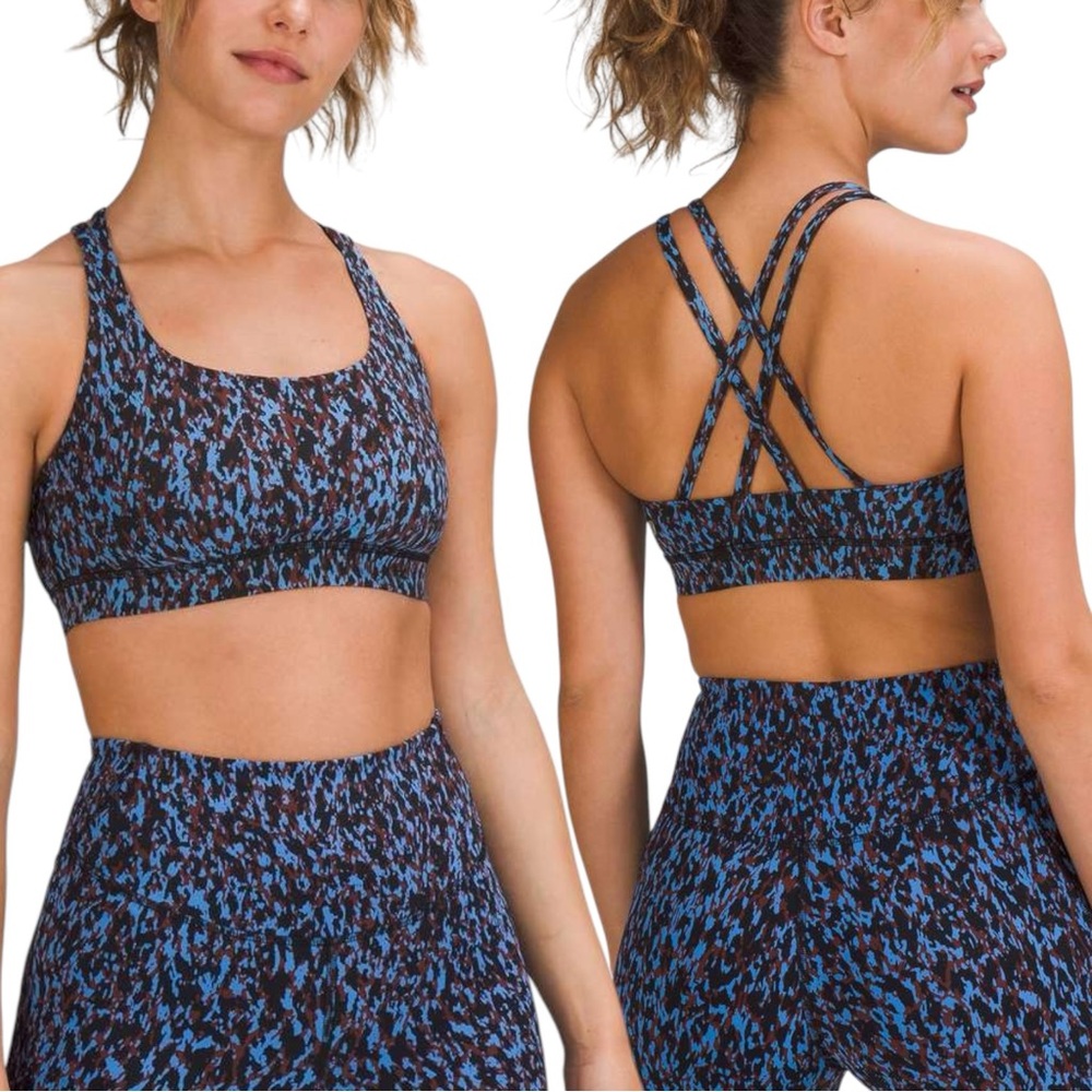 Lululemon Energy Bra *Medium Support Size 4 B–D Cups Leopard Camo Blue N… - Picture 1 of 6
